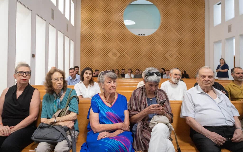 Petitioners sit in court during a hearing on polling stations in nursing homes, at the Supreme Court in Jerusalem